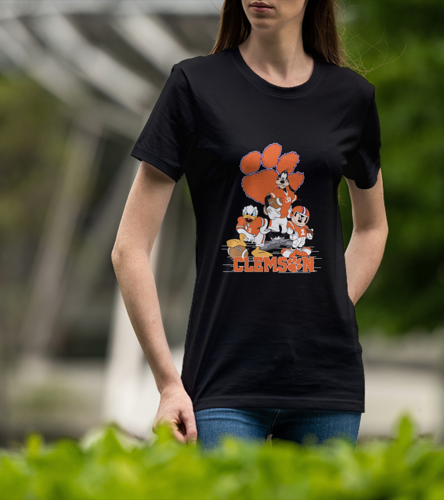 Clemson Disney Characters Football Team Mickey Donald Goofy Paws T-Shirt