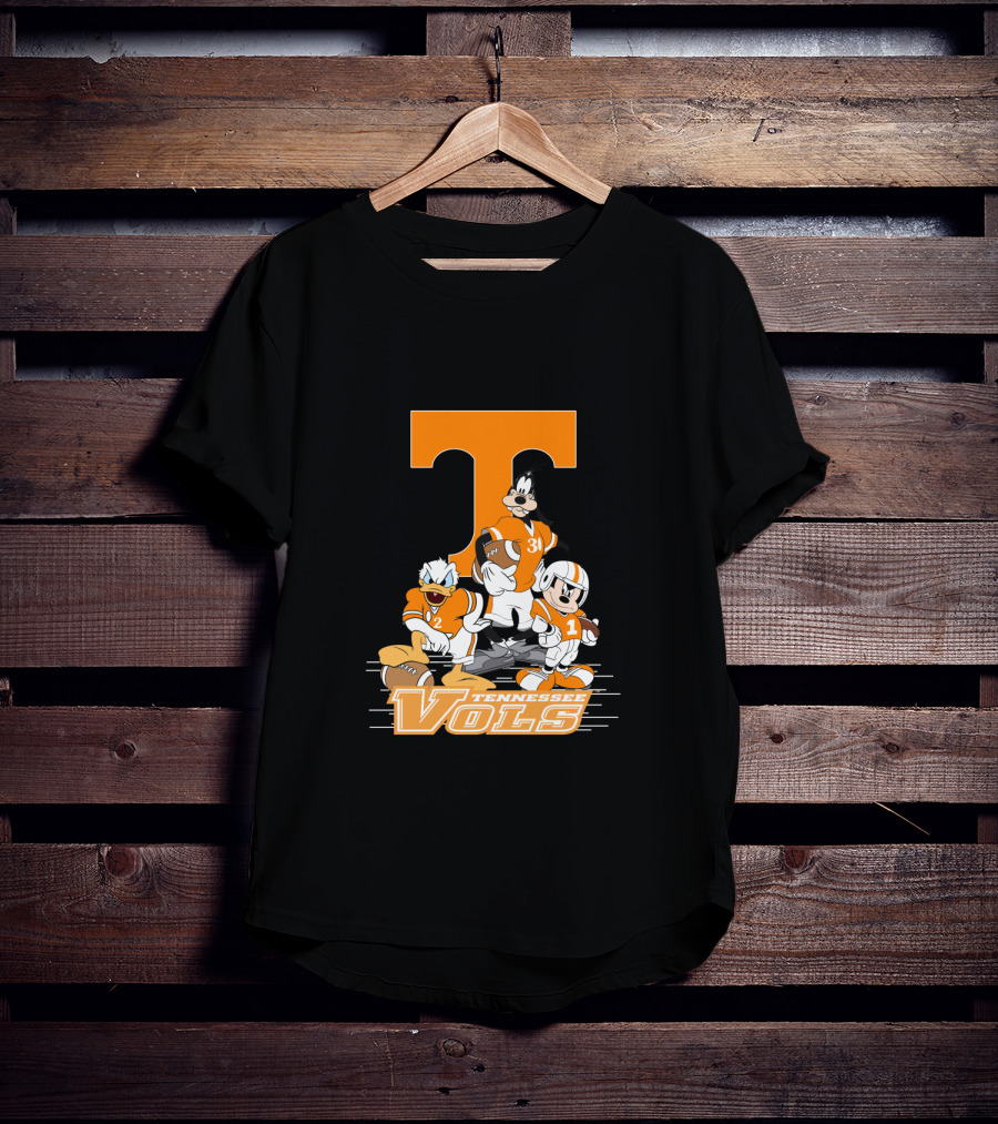 Tennessee Vols T Logo Donald Goofy Mickey Football Players T-Shirt