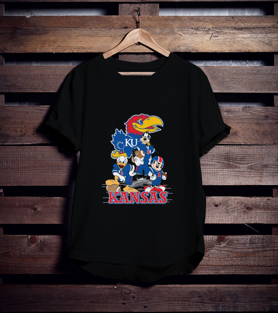 Kansas Ku Jayhawks Disney Characters Football Team Collab T-Shirt