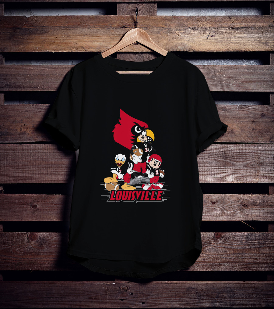 Louisville Cardinals Disney Characters Mickey Donald Goofy Football T-Shirt