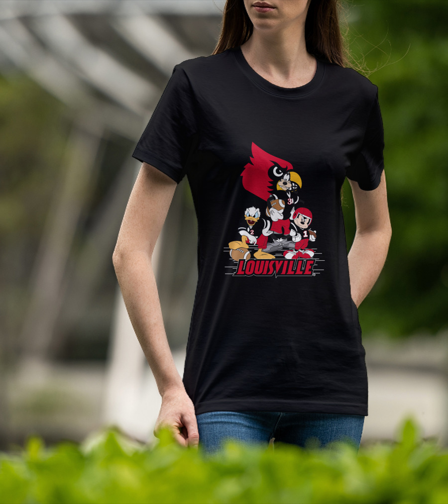 Louisville Cardinals Disney Characters Mickey Donald Goofy Football T-Shirt