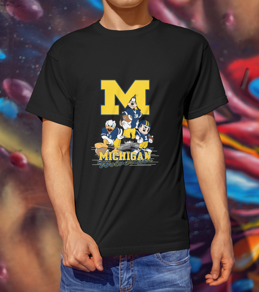 Michigan Wolverines Donald Mickey Goofy Football T-Shirt