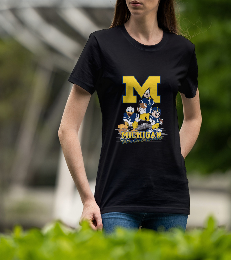 Michigan Wolverines Donald Mickey Goofy Football T-Shirt