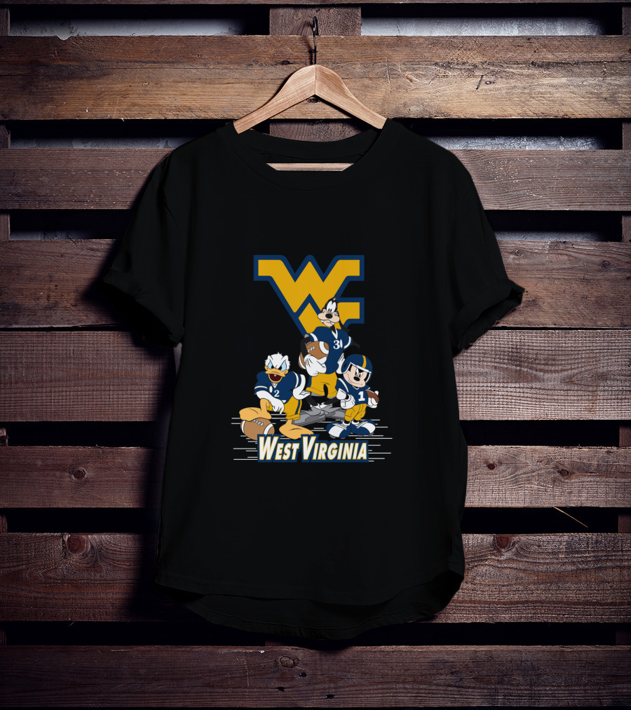Disney Characters West Virginia Football Team Mickey Donald Goofy Wvu T-Shirt