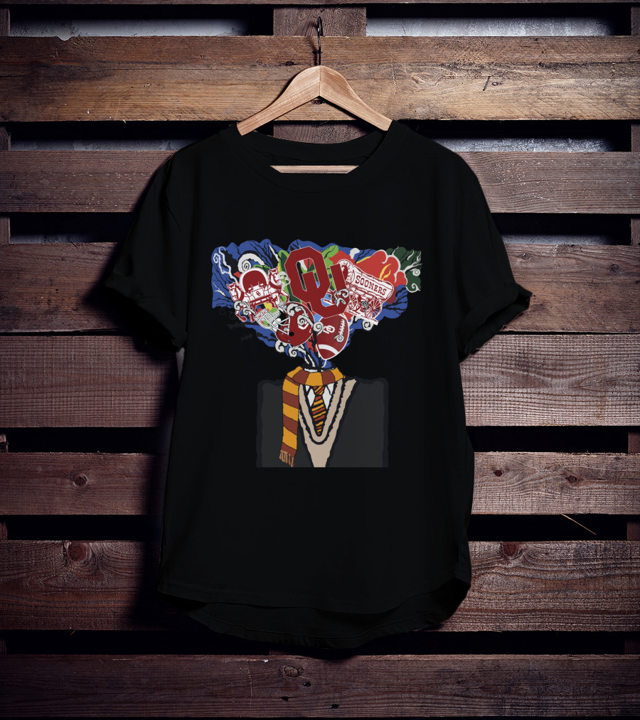 Oklahoma Sooners Football Head Filled With Iconic Symbols And Colors T-Shirt