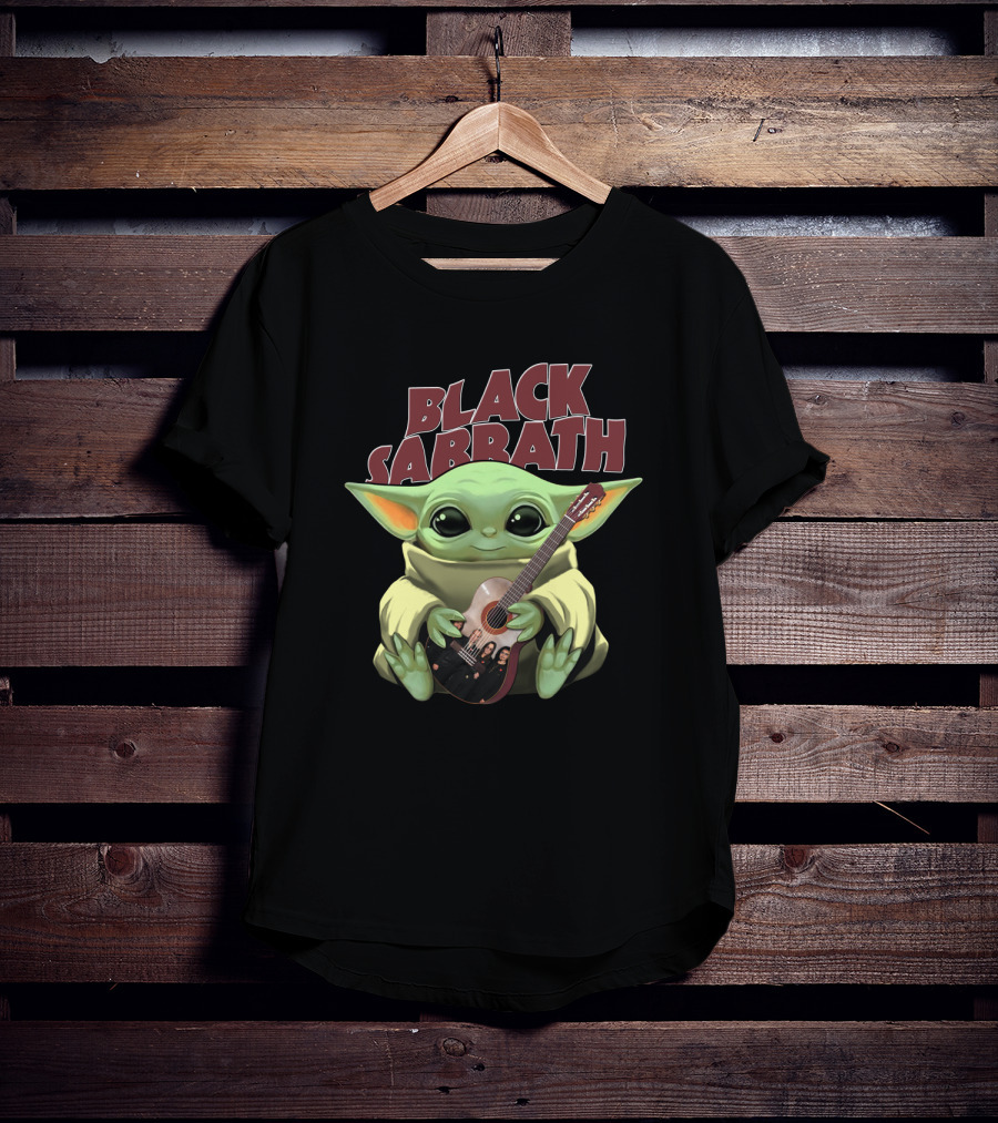YODA Black Sabbath Cute Baby Holding Guitar T-Shirt