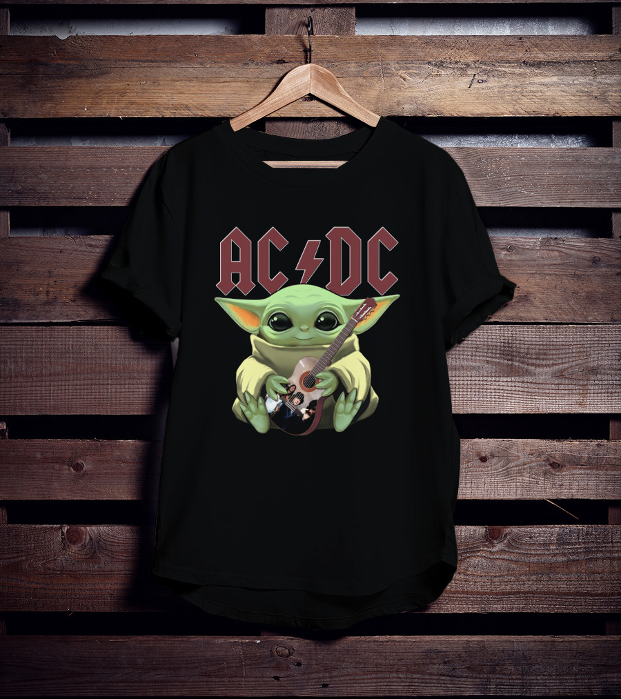 ACDC YODA Playing Guitar Grogu Mashup T-Shirt