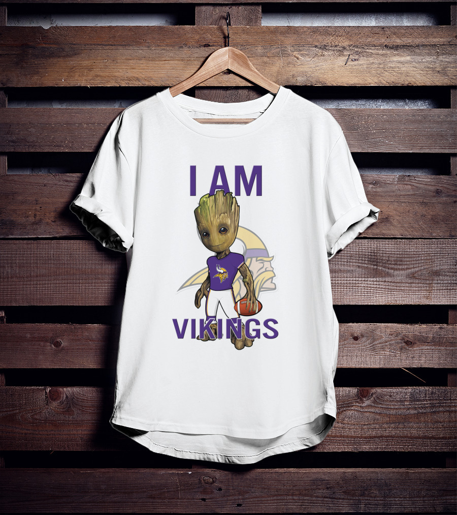 I Am Groot Minnesota Vikings Fan Holding Football T-Shirt