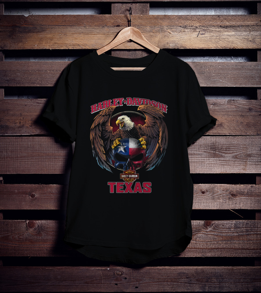 Harley Davidson Texas Eagle And Lone Star Skull Artwork T-Shirt