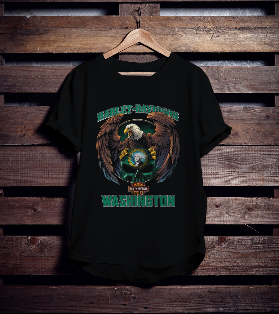 Harley Davidson Washington Eagle And George Skull T-Shirt