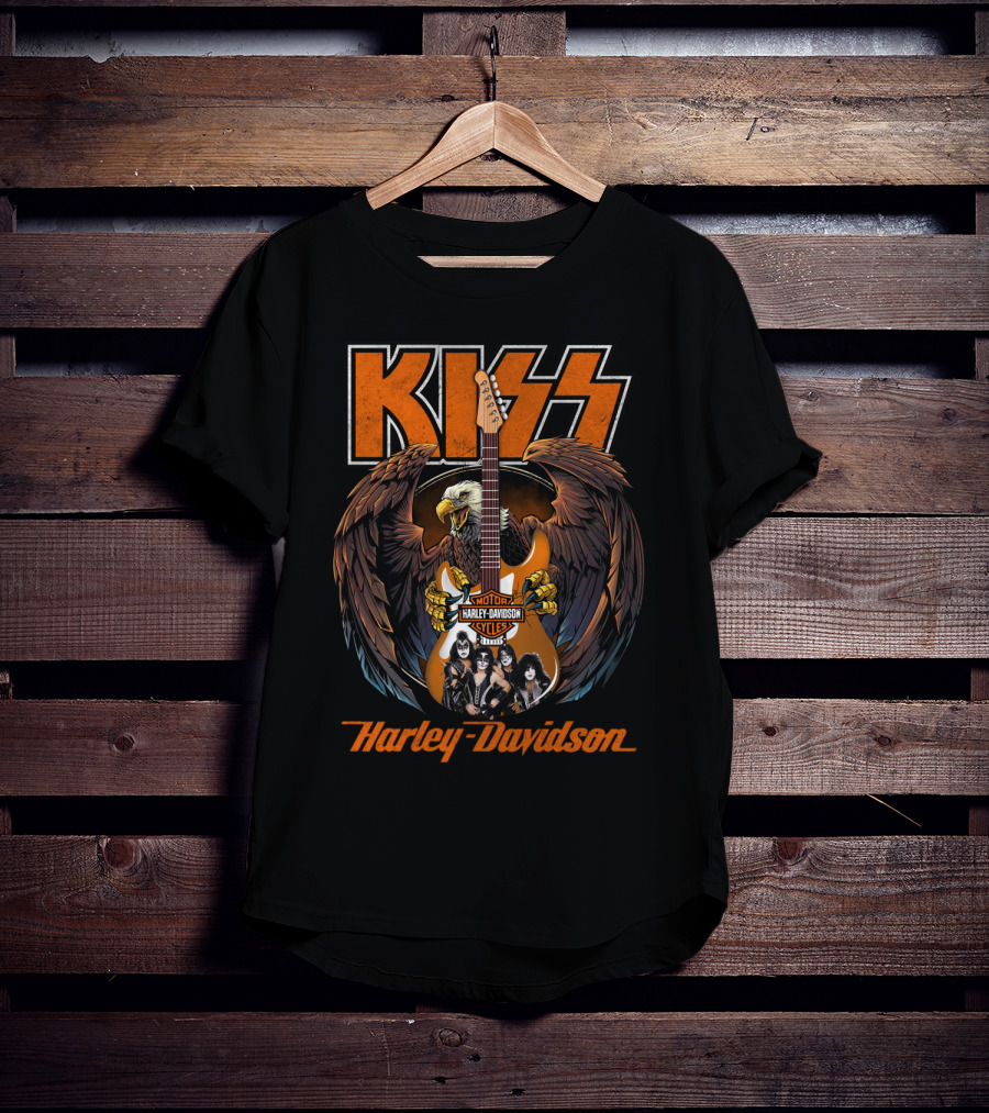Kiss Harley Davidson Motorcycles Eagle Guitar Band Members T-Shirt