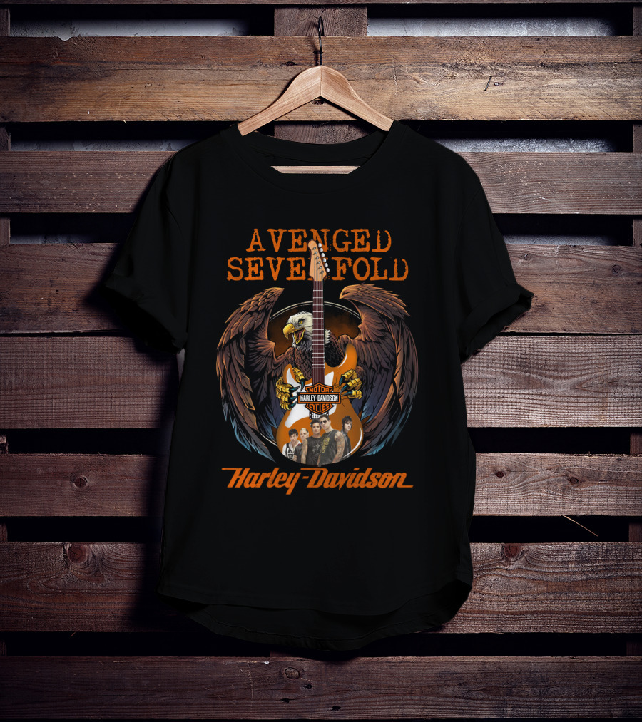 Avenged Sevenfold Harley Davidson Motorcycyles Eagle Guitar Artwork T-Shirt