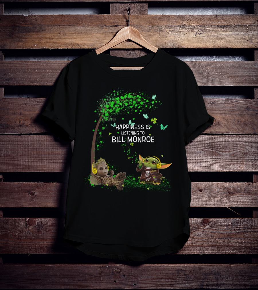 Happiness Is Listening To Bill Monroe With Cute Character Illustrations T-Shirt