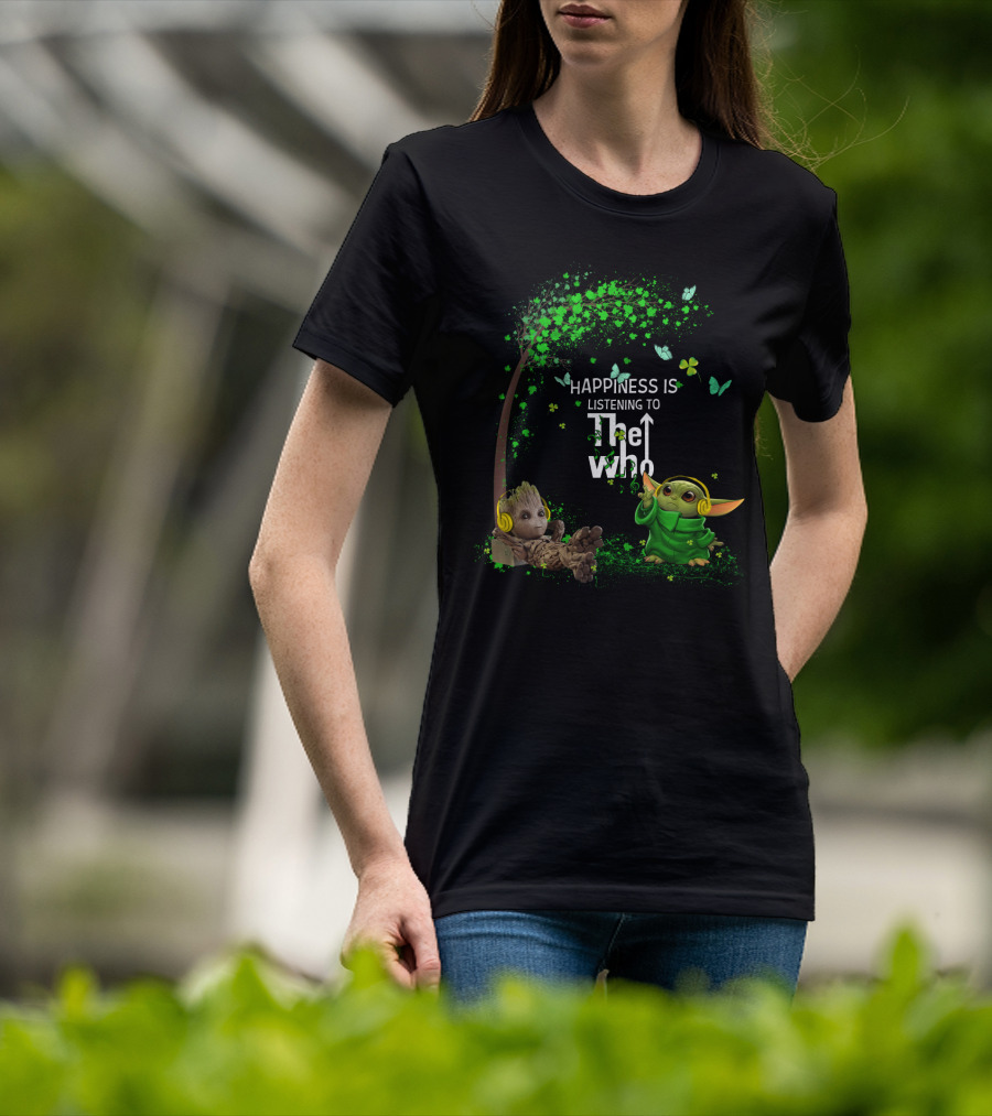 Happiness Is Listening To The Who With Baby Alien Figures And Headphones T-Shirt
