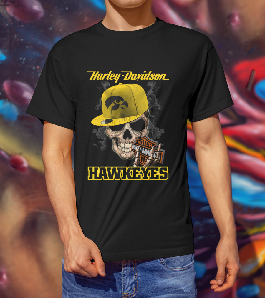 Harley Davidson Skull Iowa Hawkeyes T-Shirt