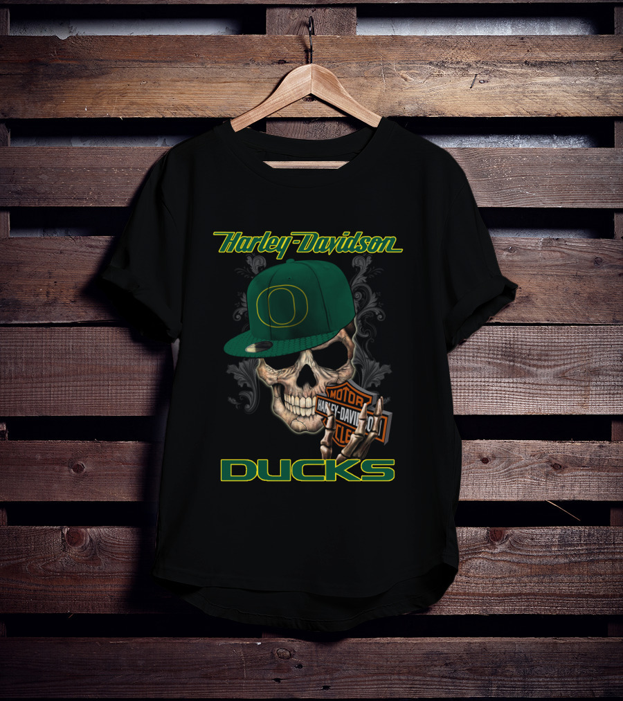 Harley Davidson Skull Oregon Ducks Hat T-Shirt