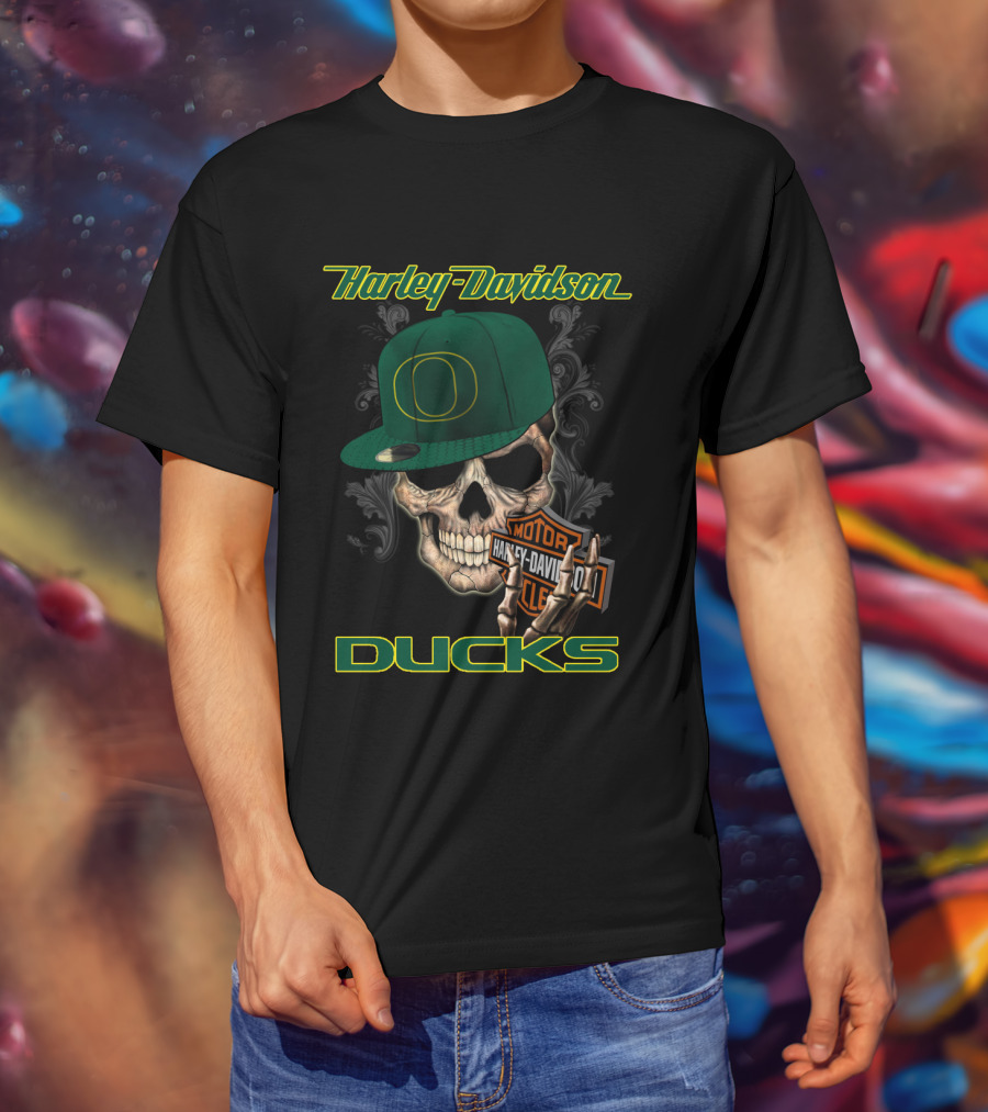 Harley Davidson Skull Oregon Ducks Hat T-Shirt