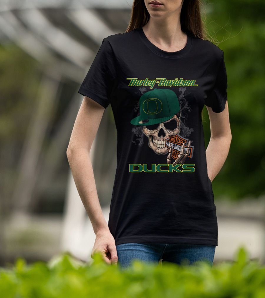 Harley Davidson Skull Oregon Ducks Hat T-Shirt