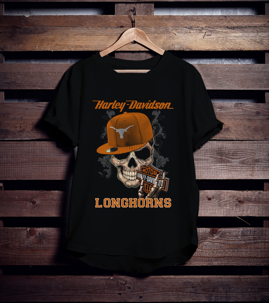 Harley Davidson Longhorns Skull Texas Longhorns Hat T-Shirt
