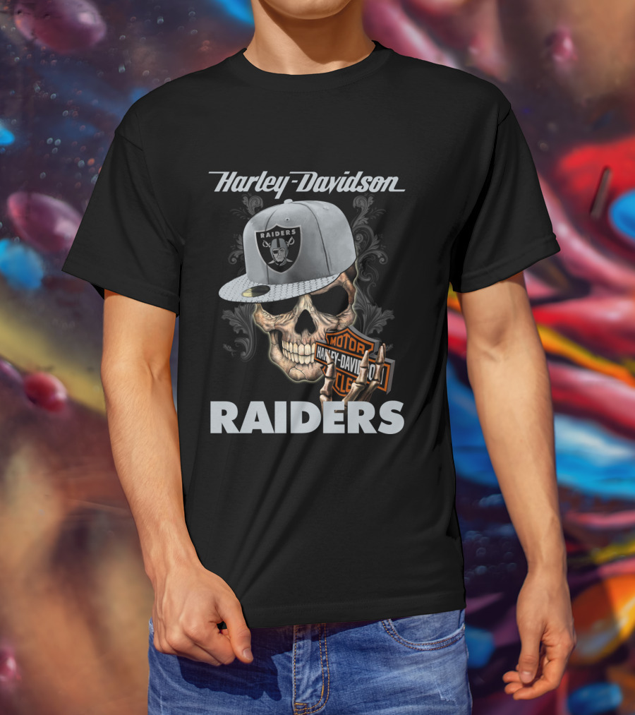 Harley Davidson Raiders Skull With Cap T-Shirt