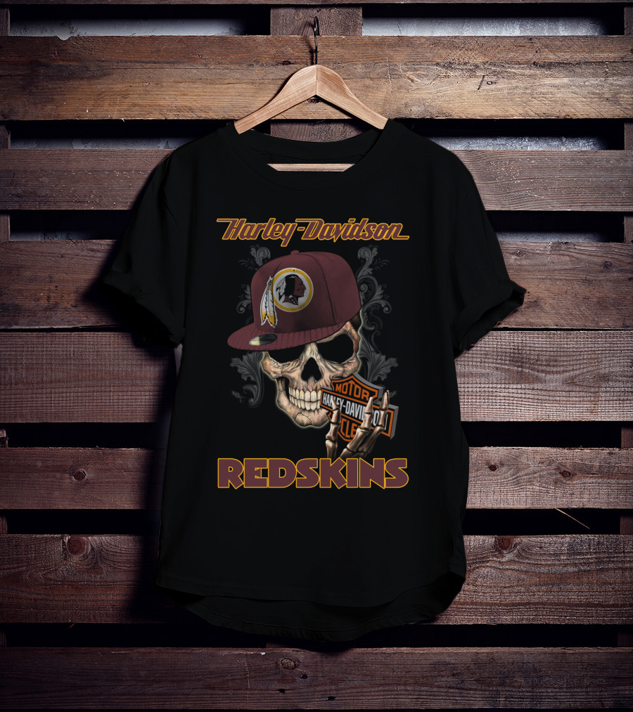 Harley Davidson Redskins Skull With Washington Redskins Cap T-Shirt