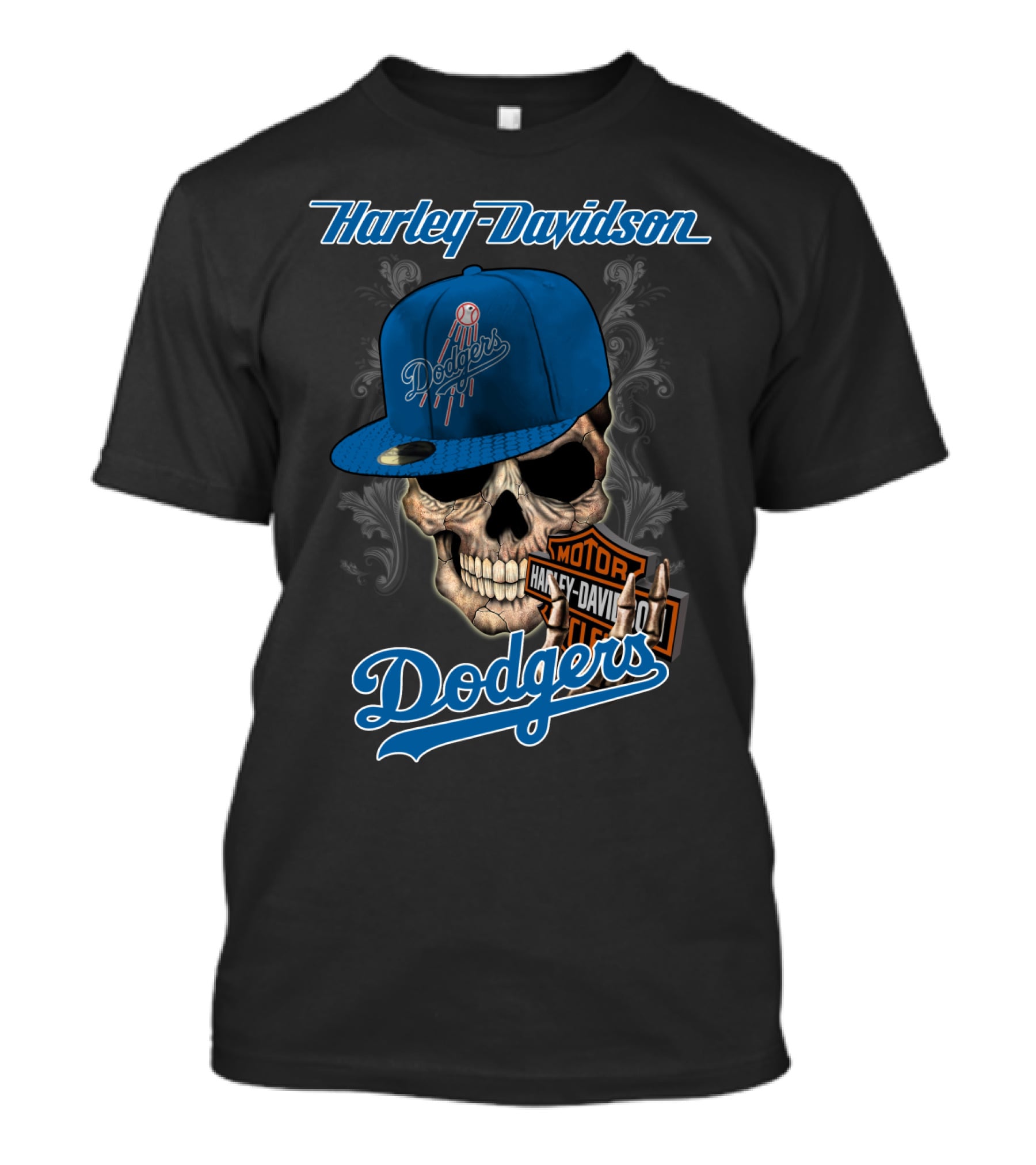 Harley Davidson Dodgers Skull Cap T-Shirt
