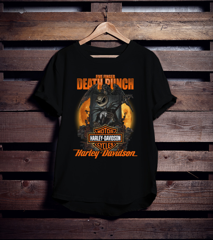 Five Finger Death Punch Harley Davidson Motorcycles Skeleton Reaper T-Shirt