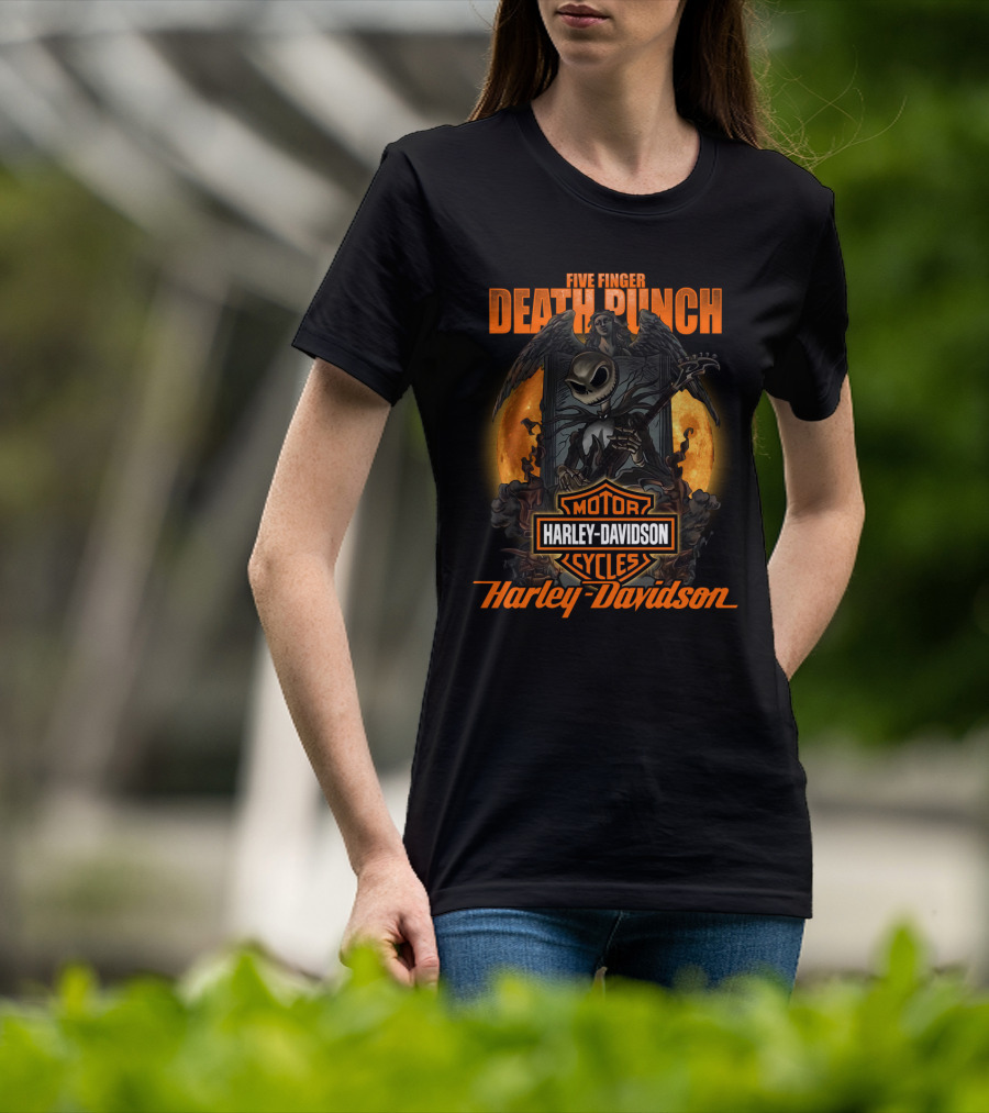 Five Finger Death Punch Harley Davidson Motorcycles Skeleton Reaper T-Shirt