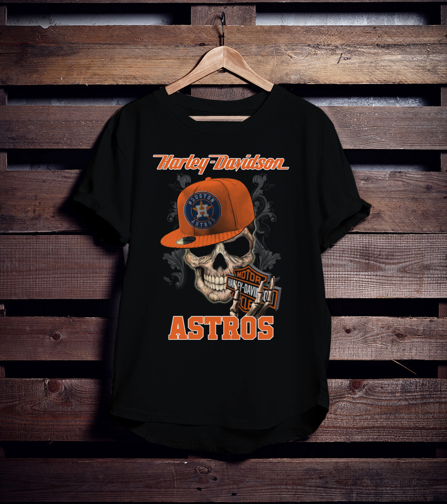 Harley Davidson Houston Astros Skull With Cap T-Shirt