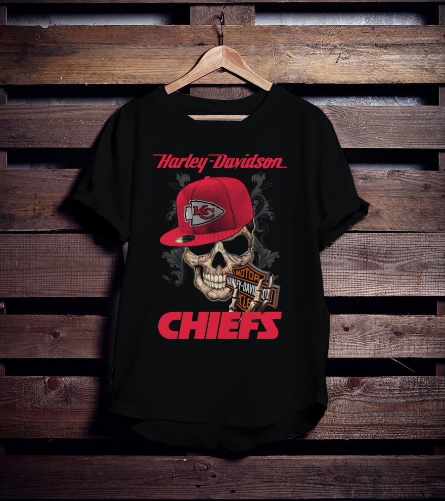 Harley Davidson Kansas City Chiefs Skull With Hat T-Shirt