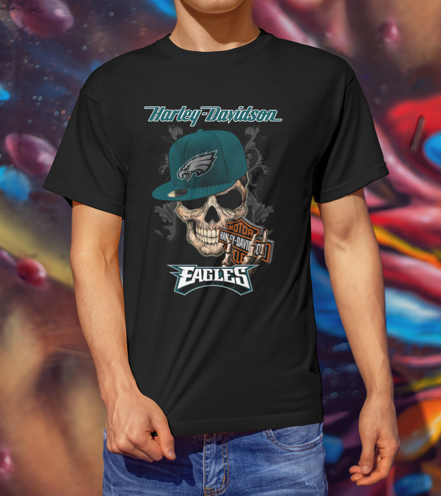 Philadelphia Eagles Harley Davidson Skull Cap T-Shirt