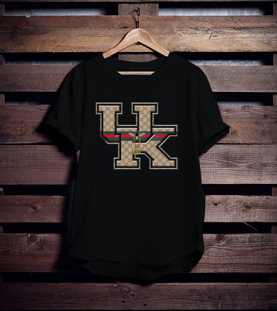 Guci NCAA Kentucky Wildcats HK Monogram With Bee Motif T-Shirt