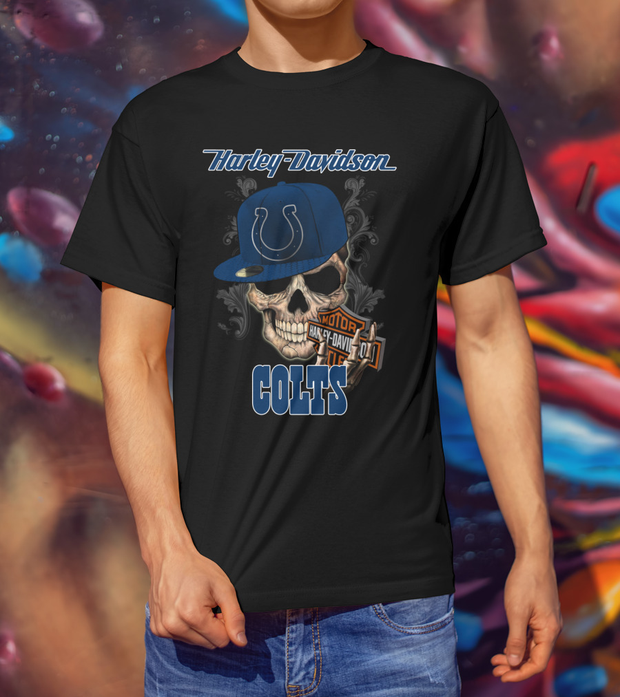 Harley Davidson Colts Skull Indianapolis T-Shirt
