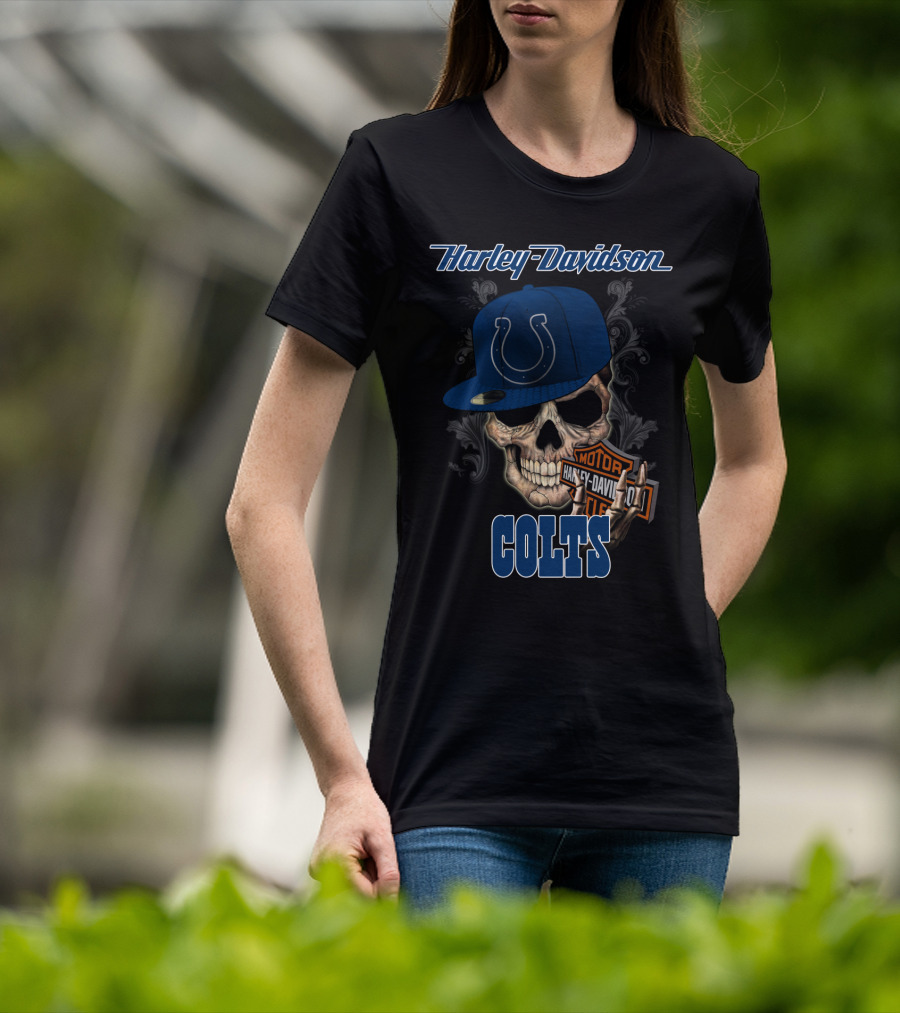 Harley Davidson Colts Skull Indianapolis T-Shirt