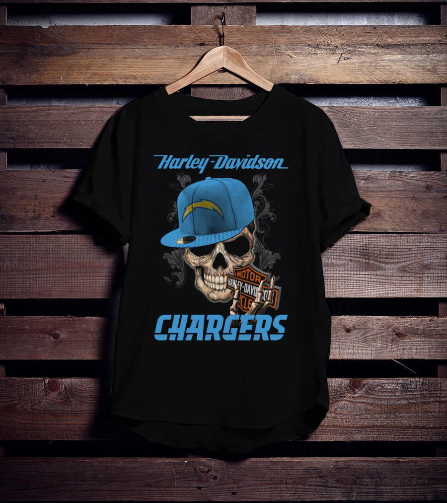 Harley Davidson Skull Los Angeles Chargers Motorcycle T-Shirt