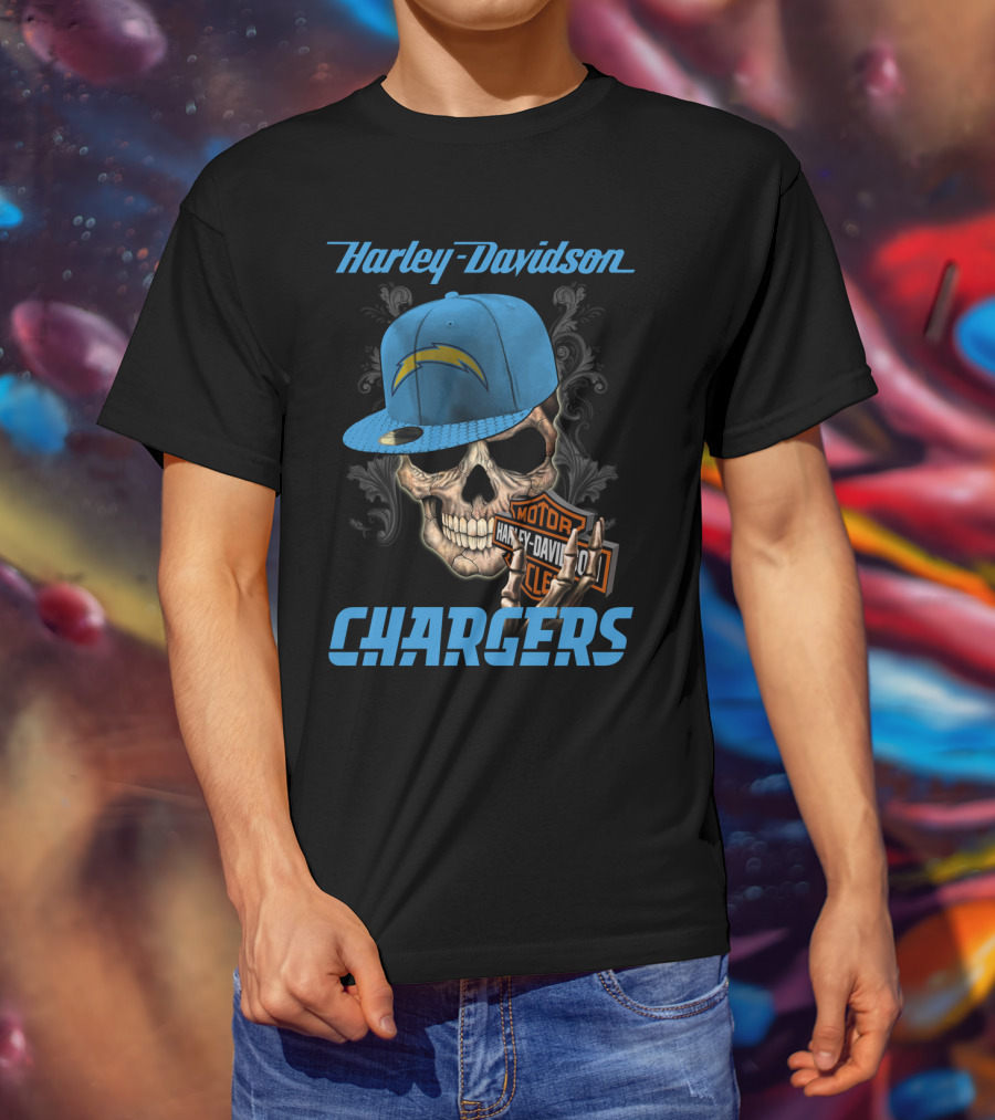 Harley Davidson Skull Los Angeles Chargers Motorcycle T-Shirt