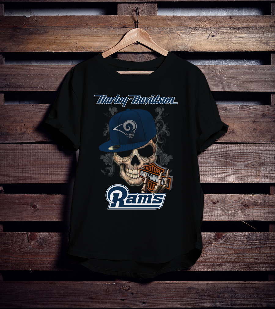 Harley Davidson Rams Skull Los Angeles Football T-Shirt
