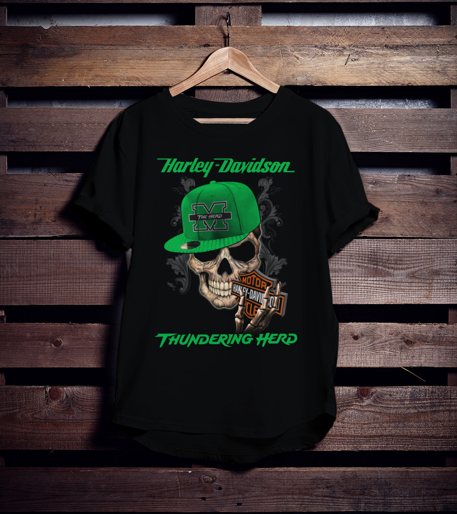 Harley Davidson Skull Thundering Herd The Herd Marshall M T-Shirt