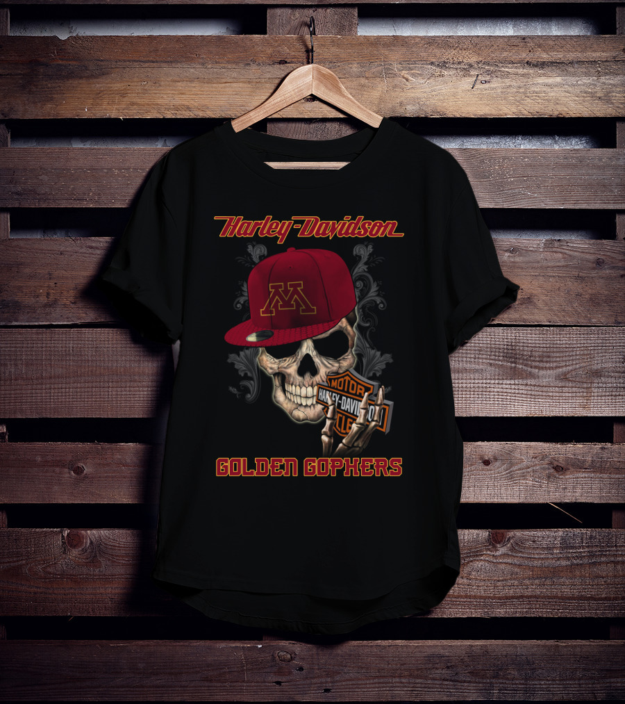 Harley Davidson Skull Minnesota Golden Gophers Motorcycles T-Shirt