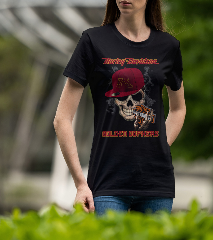 Harley Davidson Skull Minnesota Golden Gophers Motorcycles T-Shirt
