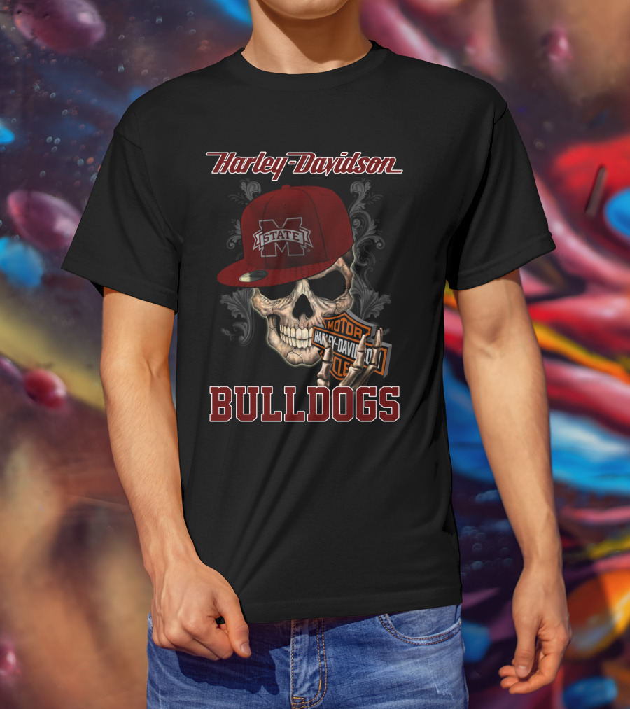 Harley Davidson Mississippi State Bulldogs Skull T-Shirt