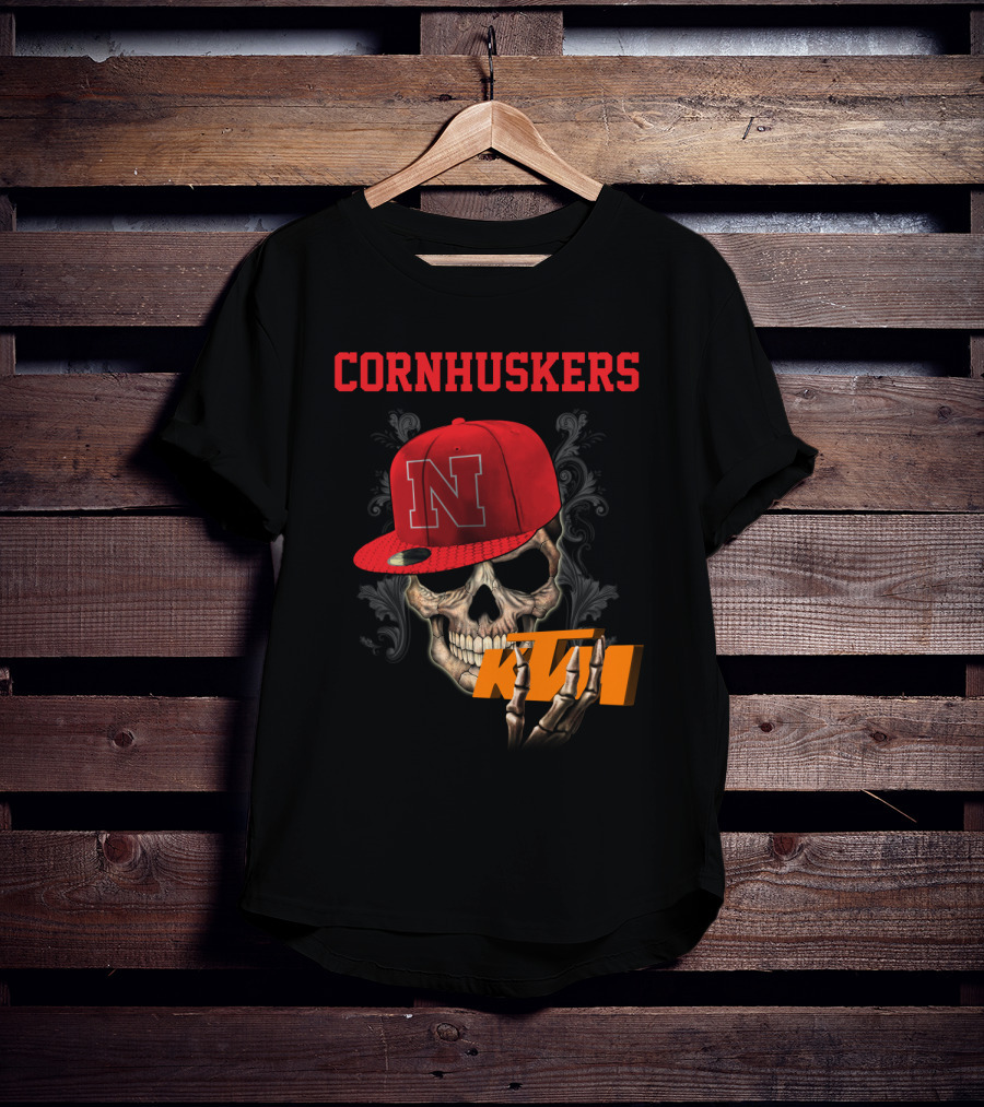Ktm Nebraska Cornhuskers Skull With Red N Cap T-Shirt