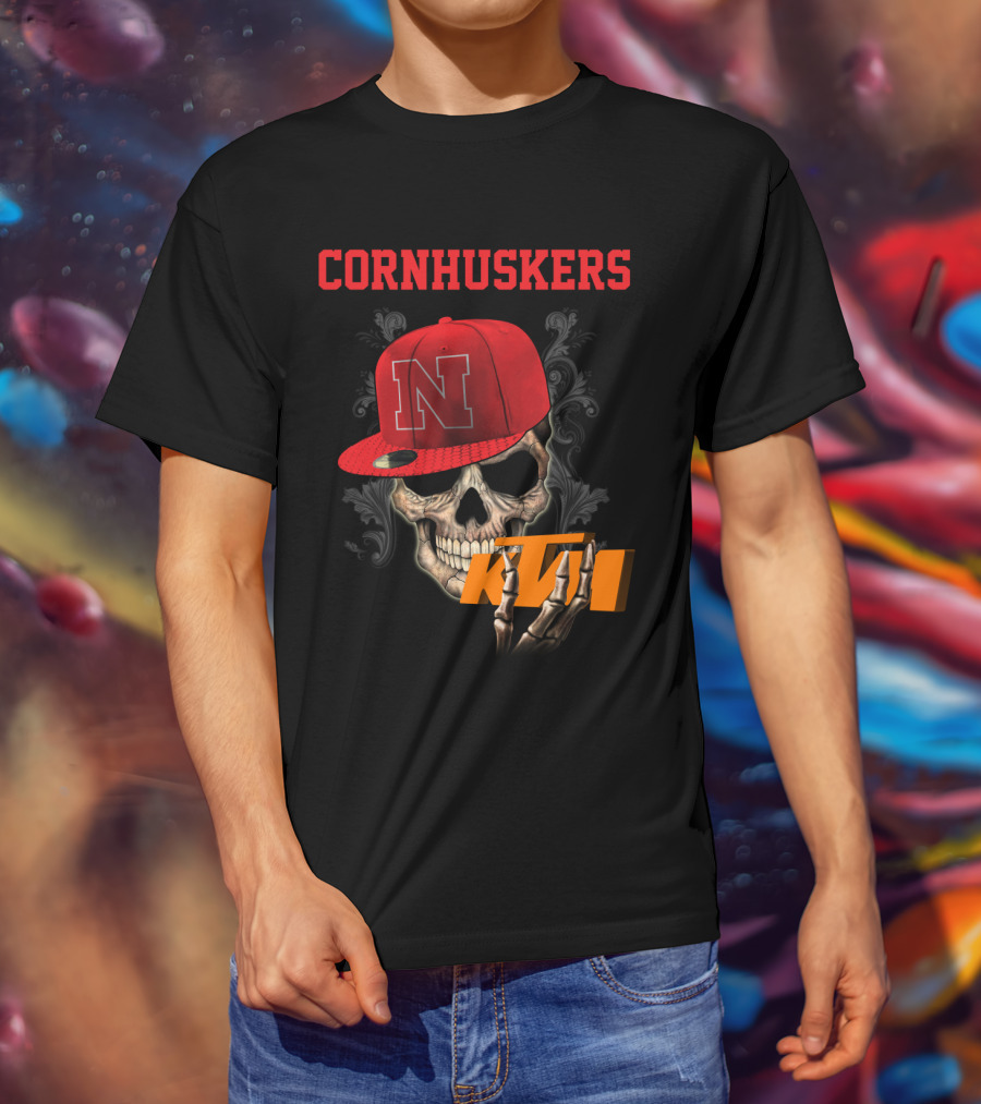 Ktm Nebraska Cornhuskers Skull With Red N Cap T-Shirt