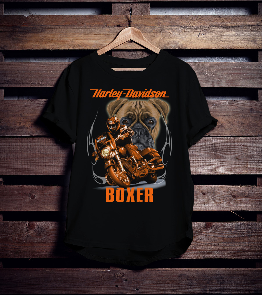 Harley Davidson Boxer Motorcycle Dog Rider T-Shirt
