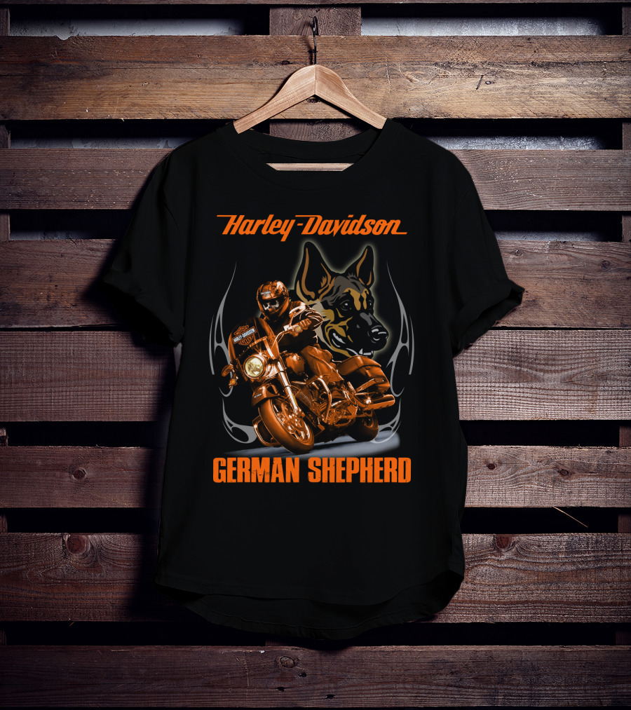 Harley Davidson German Shepherd Motorcycle Rider T-Shirt
