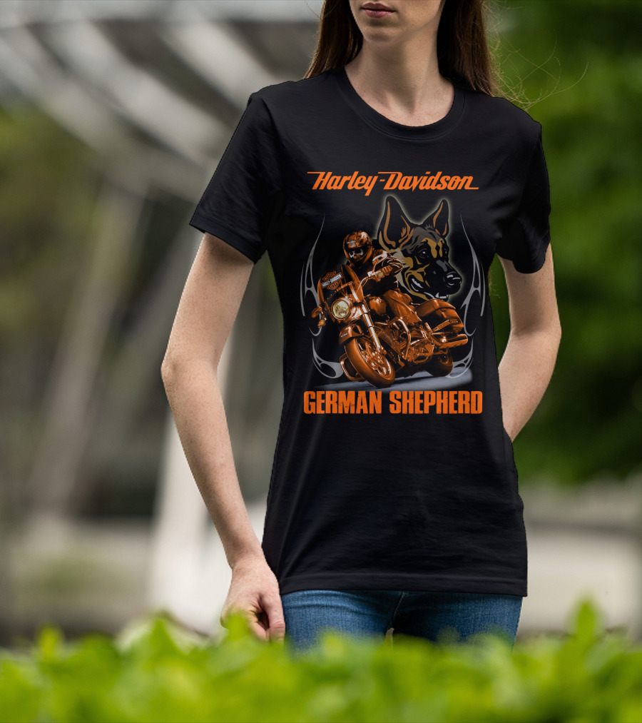 Harley Davidson German Shepherd Motorcycle Rider T-Shirt