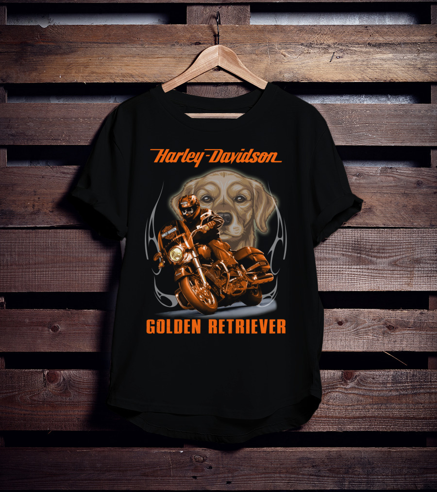 Harley Davidson Golden Retriever Motorcycle Rider T-Shirt