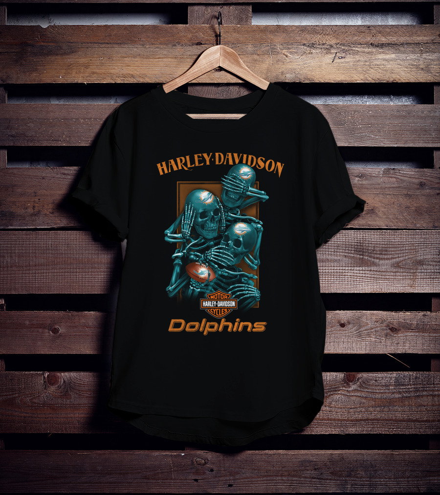 Harley Davidson Motor Cycles Miami Dolphins Nfl Skeletons T-Shirt