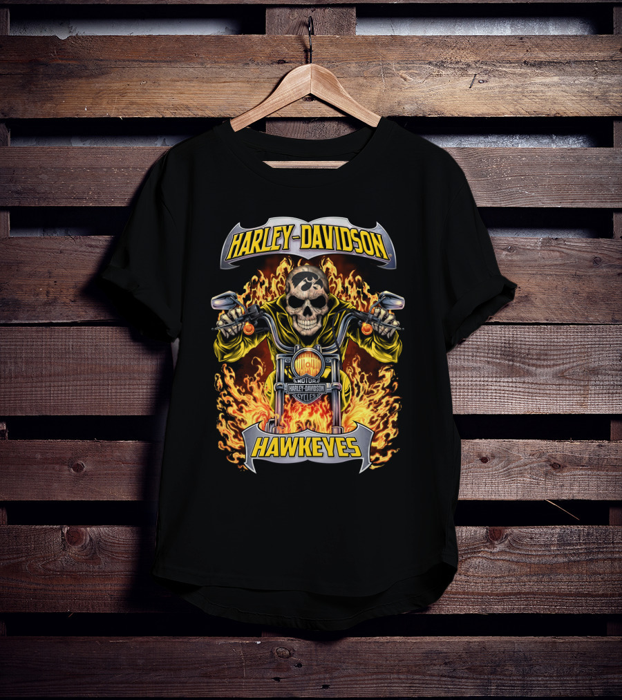 Harley Davidson Hawkeyes Iowa Ncaa Hl1502 Motorcycle Skull Flame T-Shirt