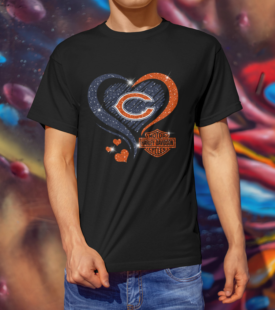 Chicago Bears Heart Harley Davidson T-Shirt